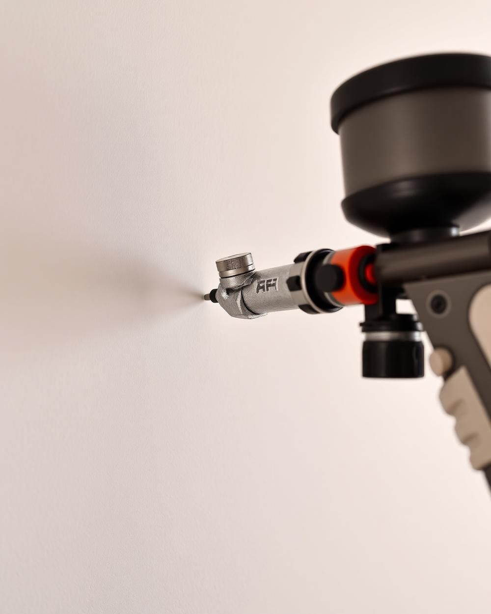 Close-up of a professional paint sprayer with crisp masking line